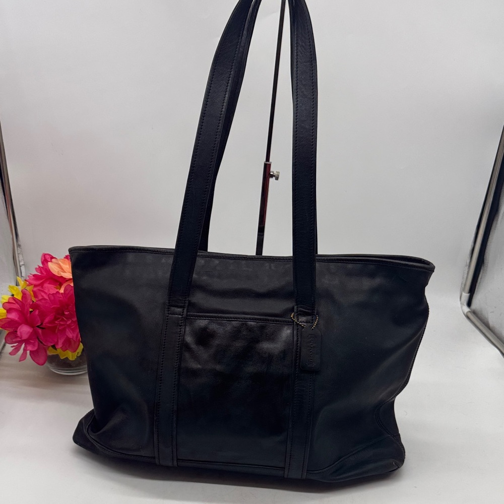 Coach Large Black Leather Shopper Business Elegant Tote Bag